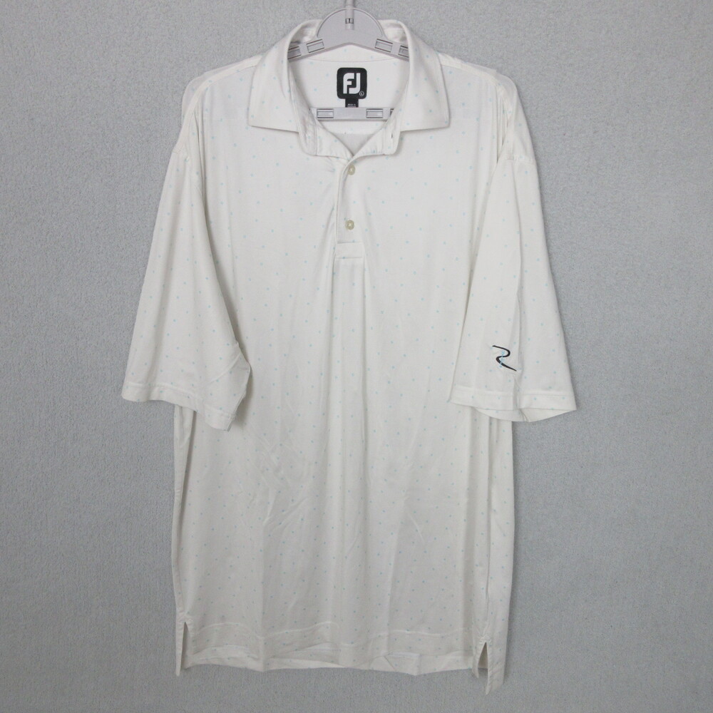 FootJoy Polo Shirt Mens Size Large White Blue Dot Golf ProDry Stretch
